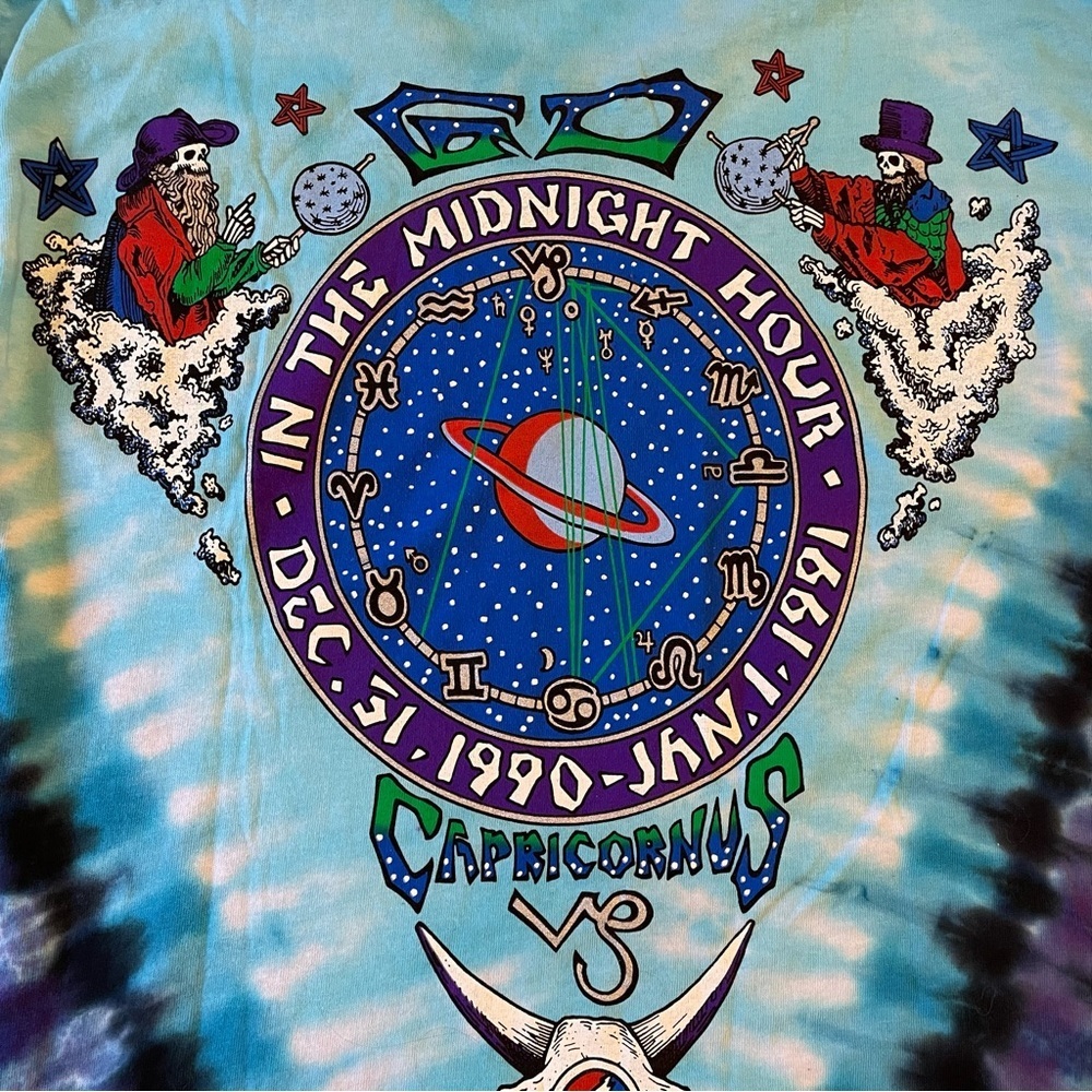 Grateful Dead M Liquid Blue In The Midnight Hour New Years Eve Tie Dye LS Tee - Picture 6 of 15